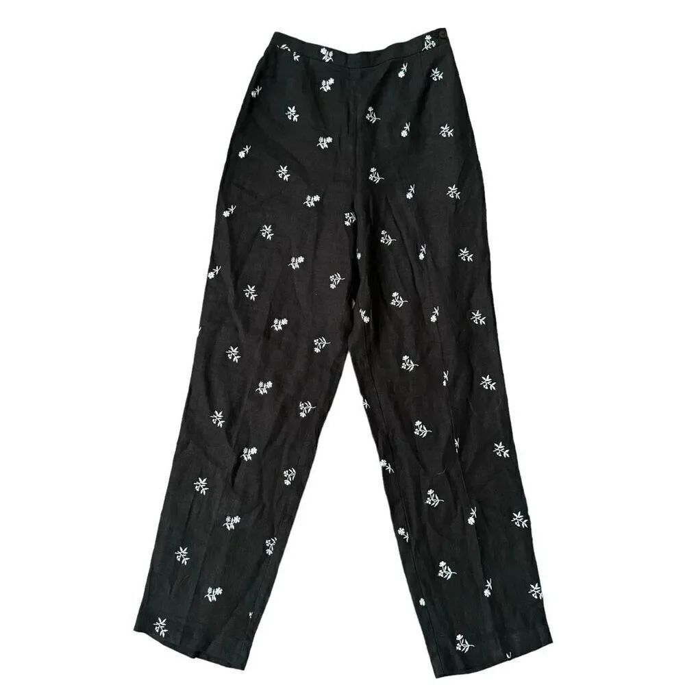 Courtenay cotton stretch embroidered pants elastic back waist size 6P